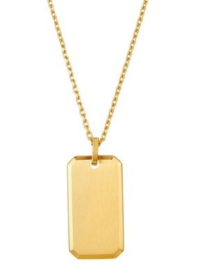 Gold Colored Rectangular Dog Tag Pendant Chain Necklace